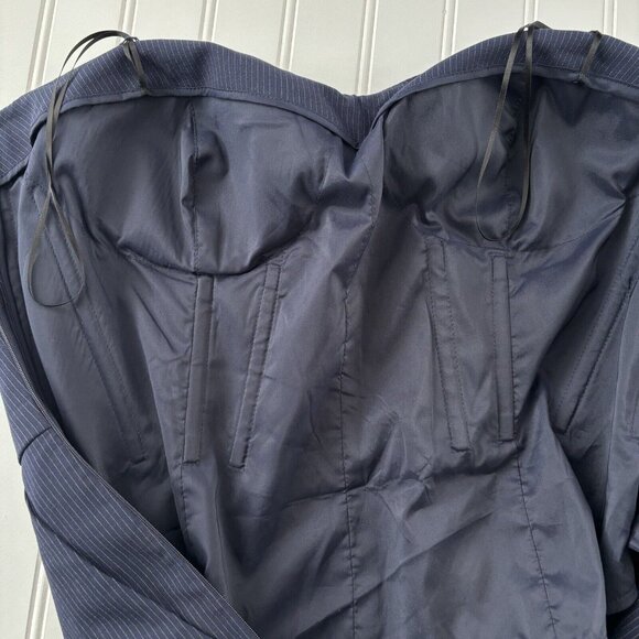 Carlisle NY Garrett Strapless Jumpsuit (Sz 14) Navy Pinstripe Wool Wide Leg FLAW - Picture 5 of 12